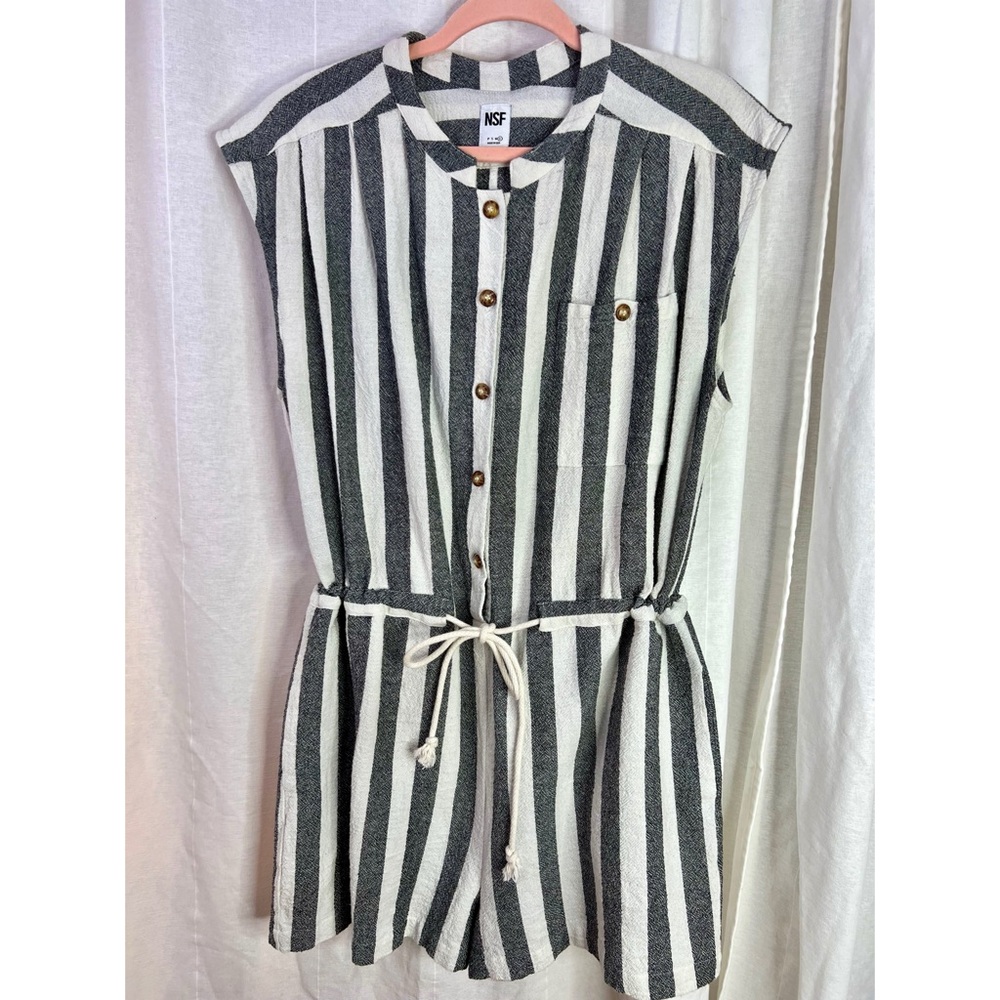 NSF Sue Stripe Print Romper in black and ivory Size L